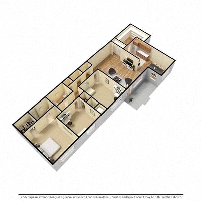 Floor plan for 3 beds, 2 baths, 1200 sqft